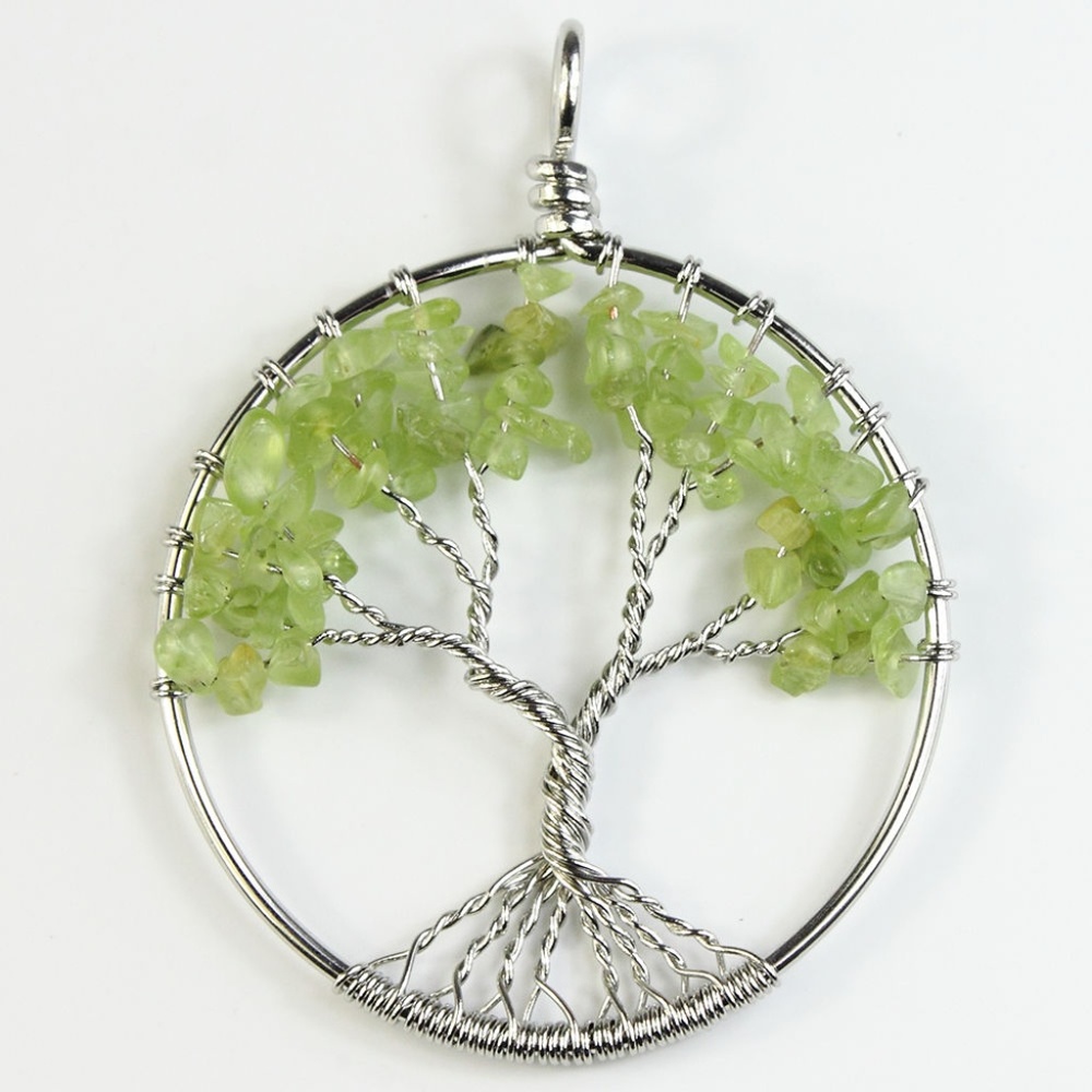 Peridot Stone Tree of life Pendant Necklace